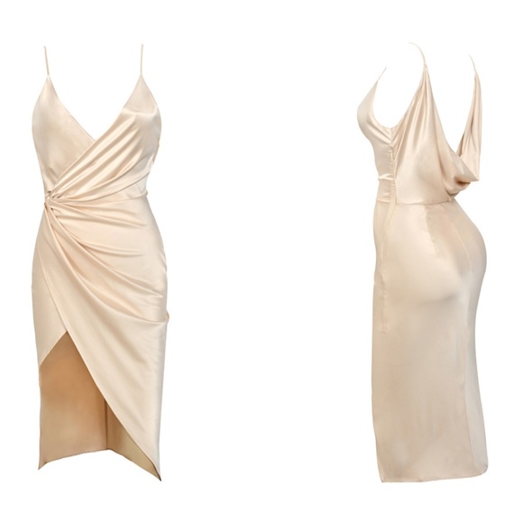 House Of CB, 'Coco' Beige Satin Drape Back Dress, Size S - Picture 4 of 15